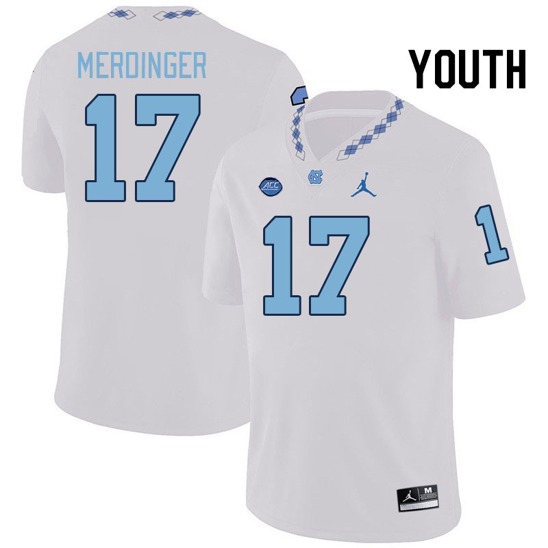 Youth #17 Michael Merdinger North Carolina Tar Heels College Football Jerseys Stitched-White